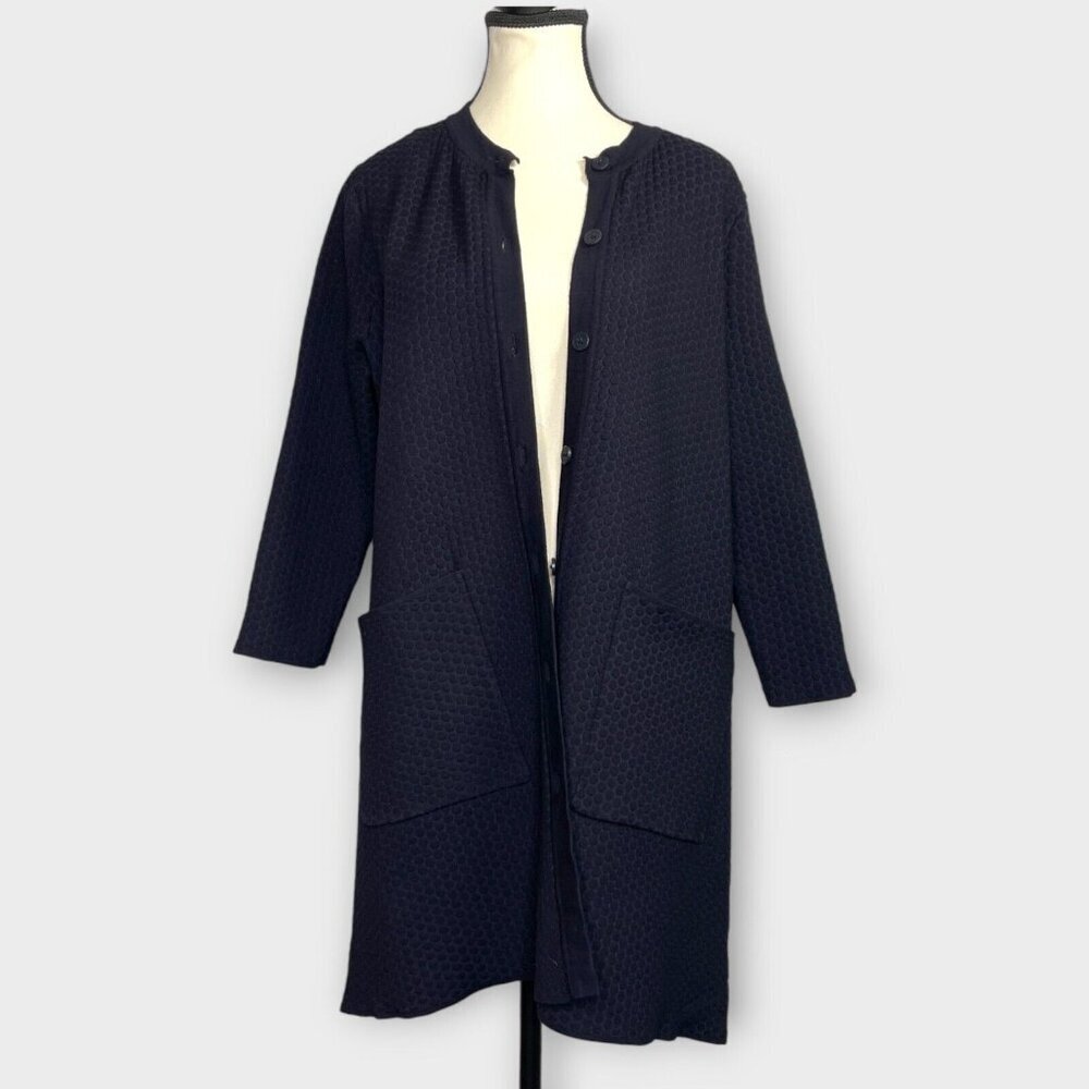 🦜 COS Long Cardigan Sweater Women’s S Dark Blue Waffle Knit Thermal Button